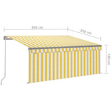 Tenda da Sole Retrattile Parasole LED 3,5x2,5m Gialla e Bianca