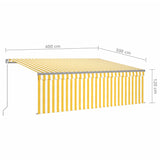 Tenda Sole Retrattile Manuale Parasole e LED 4x3m Gialla Bianca