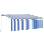 Tenda Sole Retrattile Manuale con LED 4,5x3m Blu e Bianco