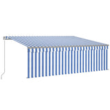 Tenda Sole Retrattile Manuale con LED 4,5x3m Blu e Bianco