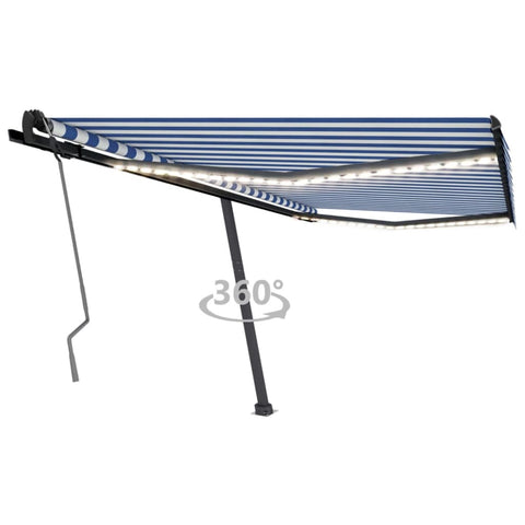 Tenda da Sole Retrattile Manuale con LED 400x350 cm Blu Bianco