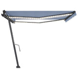 Tenda da Sole Retrattile Manuale con LED 400x350 cm Blu Bianco