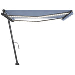 Tenda da Sole Retrattile Manuale con LED 450x350 cm Blu Bianco