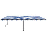 Tenda da Sole Retrattile Manuale con LED 600x350 cm Blu Bianco