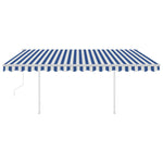 Tenda da Sole Retrattile Automatica con Pali 4x3 m Blu e Bianca