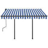 Tenda da Sole Retrattile Manuale con LED 3x2,5 m Blu e Bianco