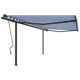 Tenda da Sole Retrattile Manuale con Pali 4x3 m Blu e Bianca