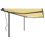 Tenda da Sole Retrattile Manuale con Pali 4,5x3 m Gialla Bianca