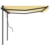 Tenda da Sole Retrattile Manuale con Pali 4,5x3 m Gialla Bianca