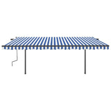 Tenda da Sole Retrattile Manuale con LED 5x3 m Blu e Bianca