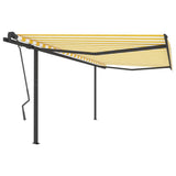 Tenda da Sole Retrattile Manuale con Pali 4x3,5 m Gialla Bianca