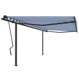 Tenda da Sole Retrattile Manuale con Pali 4,5x3,5m Blu e Bianca