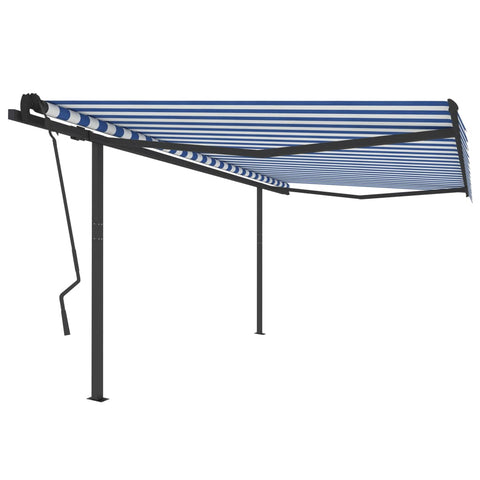 Tenda da Sole Retrattile Manuale con Pali 4,5x3,5m Blu e Bianca