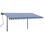 Tenda da Sole Retrattile Manuale con Pali 4,5x3,5m Blu e Bianca