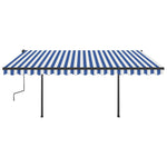 Tenda da Sole Retrattile Manuale con Pali 4,5x3,5m Blu e Bianca