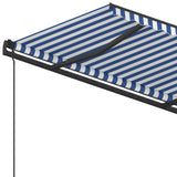 Tenda da Sole Retrattile Manuale con Pali 4,5x3,5m Blu e Bianca