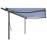 Tenda da Sole Retrattile Manuale con Pali 5x3,5m Blu e Bianca