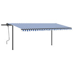 Tenda da Sole Retrattile Manuale con Pali 5x3,5m Blu e Bianca