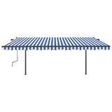 Tenda da Sole Retrattile Manuale con Pali 5x3,5m Blu e Bianca