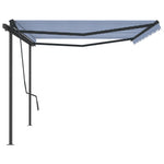 Tenda da Sole Retrattile Manuale con Pali 5x3,5m Blu e Bianca