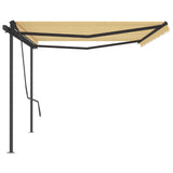 Tenda da Sole Retrattile Manuale con Pali 5x3,5 m Gialla Bianca