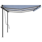 Tenda da Sole Retrattile Manuale con LED 6x3,5 m Blu e Bianca