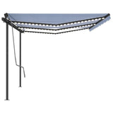 Tenda da Sole Retrattile Manuale con LED 6x3,5 m Blu e Bianca