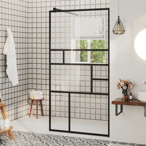 Parete Doccia Walk-in in Vetro Trasparente ESG Nera 80x195 cm