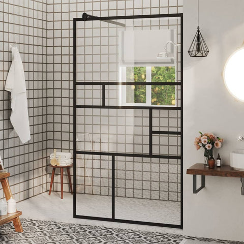 Parete per Doccia Walk-in Vetro Trasparente ESG 90x195 cm Nera