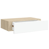 Mensola a muro con cassetti in rovere e bianco 40x23,5x10 cm MDF