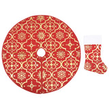 Gonna per albero di Natale di lusso con calza rossa 122 cm in tessuto