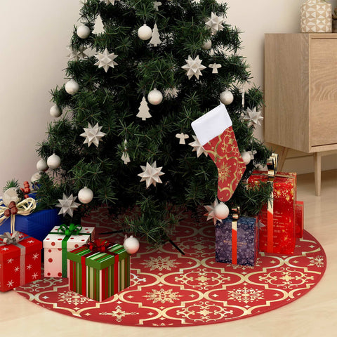 Gonna per albero di Natale di lusso con calza rossa 122 cm in tessuto