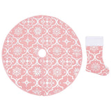 Gonna Albero Natale Raffinata con Calza Rosa Tessuto 122 cm