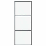 Porta Scorrevole a 3 pannelli in Vetro ESG e Alluminio 76x205 cm Nera