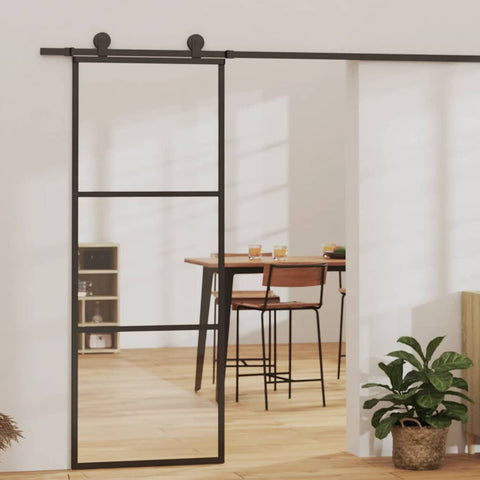 Porta Scorrevole a 3 pannelli in Vetro ESG e Alluminio 76x205 cm Nera