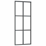 Porta Scorrevole in Vetro ESG e Alluminio 76x205 cm Nera