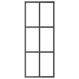 Porta Scorrevole in Vetro ESG e Alluminio 76x205 cm Nera