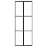 Porta Scorrevole in Vetro ESG e Alluminio 76x205 cm Nera