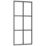 Porta Scorrevole in Vetro ESG e Alluminio 90x205 cm Nera