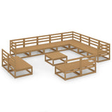 Set Salotto da Giardino 13pz Marrone Ambra Legno Massello Pino