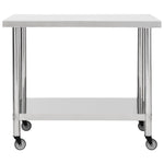 Tavolo da Lavoro Cucina con Ruote 100x60x85 cm in Acciaio Inox