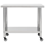 Tavolo da Lavoro Cucina con Ruote 100x60x85 cm in Acciaio Inox
