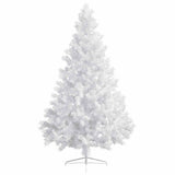 Albero di Natale a Metà Preilluminato con Palline Bianco 210 cm