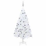 Albero di Natale Preilluminato con Palline Bianco 150 cm PVC