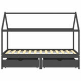 Giroletto Bambini Cassetti Grigio Scuro Pino Massello 90x200 cm