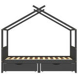 Giroletto Bambini Cassetti Grigio Scuro Pino Massello 90x200 cm