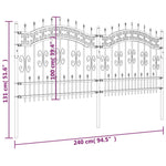 Recinzione da giardino con punta a lancia nera 240x100 cm in acciaio verniciato a polvere