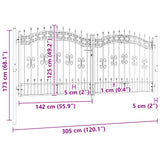 Cancello per recinzione con punta a lancia nero 305x125 cm in acciaio verniciato a polvere