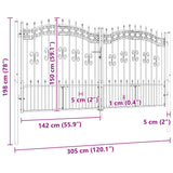 Cancello per recinzione con punta a lancia nero 305x150 cm in acciaio verniciato a polvere