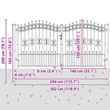 Cancello per recinzione KAMPEN con punta a lancia Nero 302x150 cm in acciaio